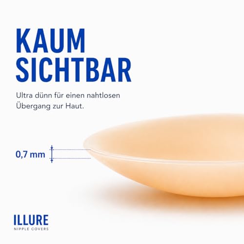 ILLURE® Nippelpads – Damen Nipple Cover [2 Paar] mit Brustwarzenschutz - Nipple Pads wiederverwendbar & waschbar - dünne Selbstklebende Brustwarzen Nippelabdeckung aus hypoallergenem Silikon [8 cm]