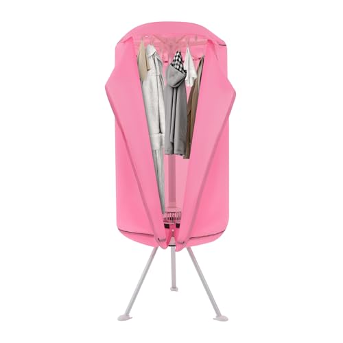 HuKaiL Secadora de ropa pequeña, doble capa de calefacción PTC con 0-180 minutos y capacidad de carga de 10 kg, 65 ℃-75 ℃ Tendedero pequeño con tres patas de apoyo, 65 x 145 cm, rosa