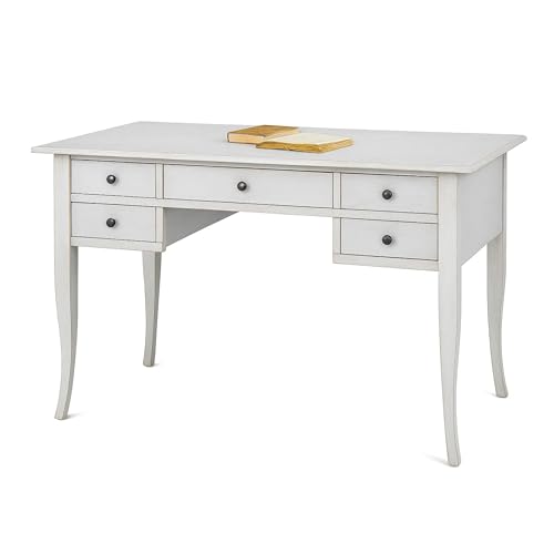 Mar.c.a. Design - Scrivania Arte Povera in Legno 107x55x78 cm 5 Cassetti - Scrittoio Vintage con Gambe a Sciabola Made in Italy