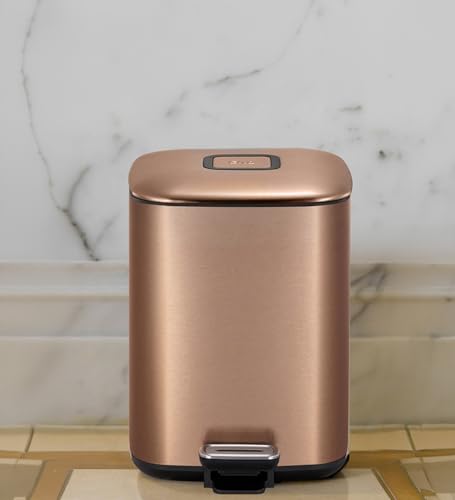 Image of Obsessions EKO Soft-Close Bathroom Trash Can - 6L Stainless Steel Pedal Bin with Lid & Liner, Elegant Bronze Copper Waste Basket for Home & Kitchen