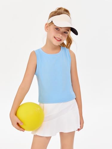 Image of Haloumoning Girls Athletic Tank Tops Kids Sleeveless Crop Tops Mesh Back Workout Cute Sports Shirts 5-14 Years