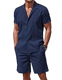 COOFANDY Men's Linen Sets 2 Pieces Summer Outfits Short Sleeve Button Down Shirt and Shorts Set Beach Vacation Outfits