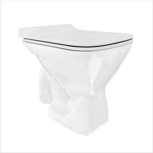 Image of Ceromax Ceramic Floor Mounted EWC Combo with Seat Cover (PP) - P Trap Commode 52 X 36 X 40 cm (White Glossy Finish) for Bathrooms (P Trap)