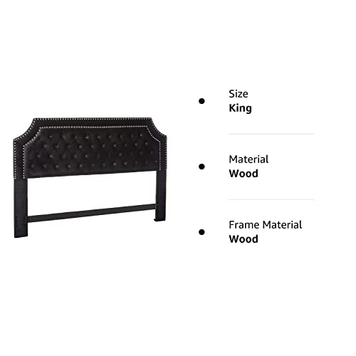 Iconic Home Chava Headboard Velvet Upholstered Button Tufted Double Row Silver Nailhead Trim Modern Transitional, King, Black #TOP5