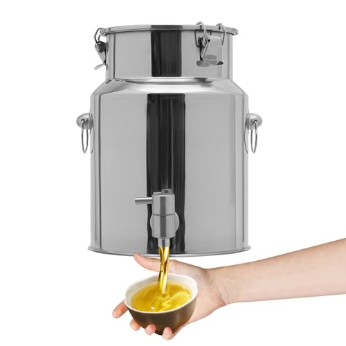 HZOPUTLH 304 Stainless Steel Milk Can, 10L Can Storage 2.64 Gallon Stainless Steel Bucket Water Jug Pot with Lids for Accommodate Milk, Juice, Rice, Oil Silver