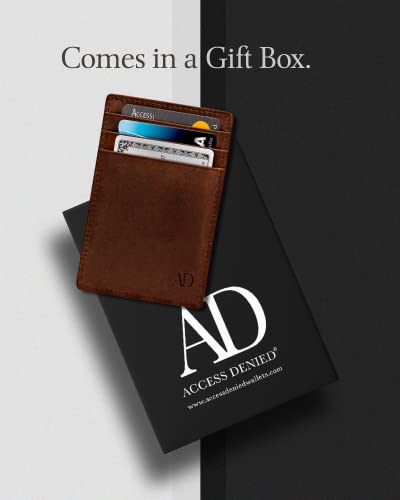 Image of Access Denied Slim Minimalist Wallets For Men & Women - Leather Front Pocket Thin Mens Wallet RFID Credit Card Holder Gifts For Men