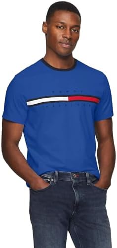 TOMMY HILFIGER Men's Regular Fit Flag Embroidered Crew Neck T-Shirt 2024 Collection, Large, White