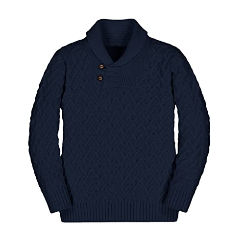 Teurkia Boys Sweaters Shawl Collar Long Sleeve Cable Knit Button Winter Pullover Tops Navy