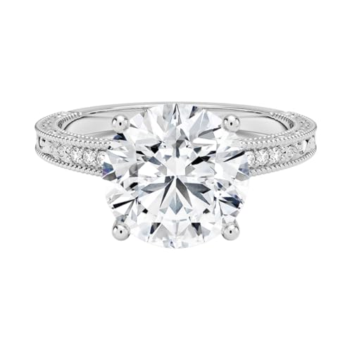 3 Ct Round Cut Engraved Pave Lab Grown Diamond Ring For Women