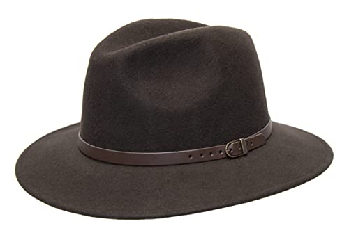 Kakadu Traders Australia Outdoor Fedora Filzhut Herren Damen Hut in Oliv schwarz und braun 6cm breite Krempe rollbar Lodenhut zum Wandern Trekking als Regenhut Jägerhut aus Wolle wasserfest Cover