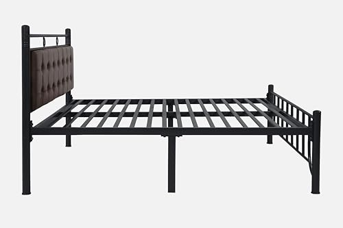 Image of Zuno Metal Queen Size Bed Without Storage | Wrought Iron Double Bed with Headboard & Footboard | Sturdy Powder Coated Platform Bed Queen Size Cot for BedroomLivingRoom Black (75x60)