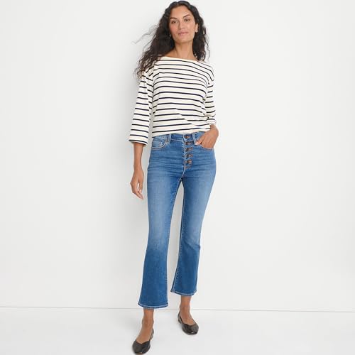 Lands' End Women's High Rise Denim Button Front Kick Flare Crop Jeans4