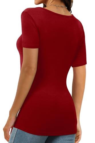 Image of XIEERDUO Womens Square Neck Short /Long SleeveTops 2024 Spring Summer Slim Fit Tees Shirts