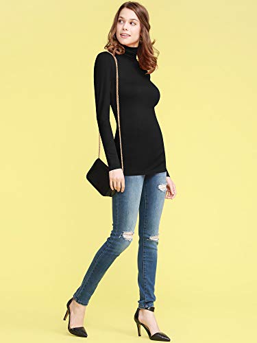 Image of Lock and Love Women's Turtleneck Top Lightweight Long Sleeve Slim Fit Pullover, Soft Rayon Stretch Layering Basic, S-3XL