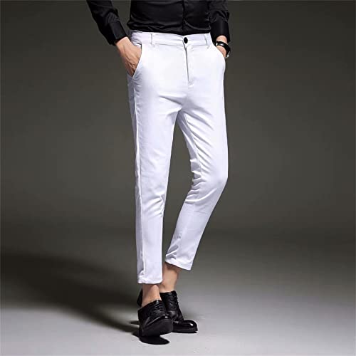 Men's Slim Fit Stretch Flat Front Pant Classic Business Suit Pant Skinny Trousers Dress Wedding Suit Pants (31,White)3