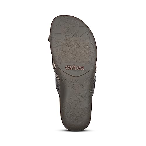 Image of Aetrex Izzy Memory Foam Footbed Faux Leather Adjustable Slide Orthopedic Sandals for Women - Pressure Relief Pain Arch Support Sandals Women's