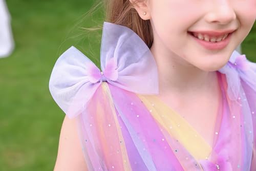Image of IMEKIS Toddler Kids Girls Butterfly Dress Sparkle Sequins Tulle Wedding Formal Birthday Dresses 2-10T
