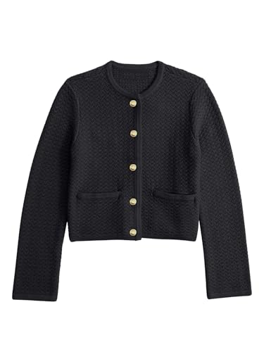 Image of Women's Casual Cardigan Sweaters Open Front Long Sleeve Button Down Crew Neck Knit Jackets with Pockets