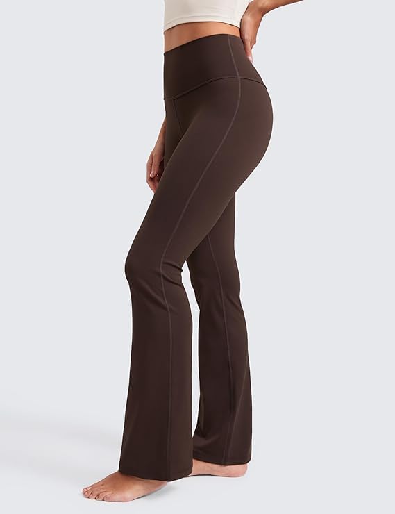Women’s High-Waist Flare Yoga Leggings – Bootcut Workout Pants with Slimming Design, Tummy Control High Waisted Flared Leggings Pants Brown - Image 3