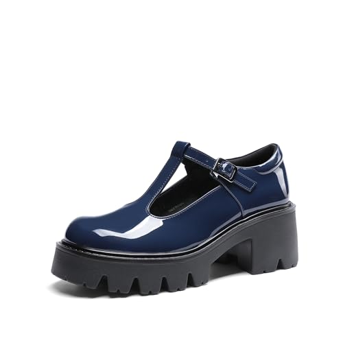 DREAM PAIRS Zapatos de Tacón Zapatos Mary Jane Mujer Mary Jane Shoes Zapatos de Salón PU,Size 41.5,Armada,DWUMPU2571