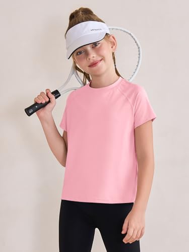 Image of Haloumoning Girls Athletic Shirts Short Sleeve Quick Dry T-Shirt Kids Summer Tee Tops 5-14Y