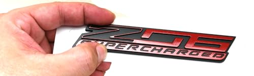 Image of 2Pcs New Z06 Blown Supercharged Engine Emblems 3D Badges Nameplate Compatible with Chevy Corvette (Black Red)