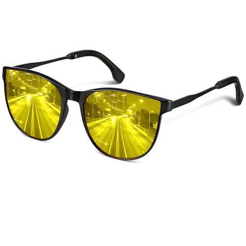 kunchu Nachtfahrbrille für Damen, Polarisierte Nachtsichtbrille mit Gelben Gläsern und Katzenaugenrahmen, Stilvoller Blendschutz für Nachtfahrten und Regen Schwarz
