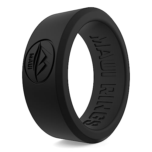 M MAUI RINGS Best Silicone Wedding Ring - Solid Style Engagement Ring for Men & Women - Safe for Active Athletes - Sport Gym (Black, 9)