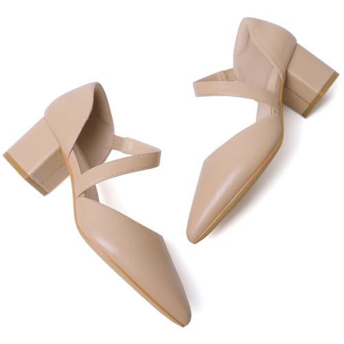 Image of RIBONGZ Kitten Heels for Women Closed Toe Comfortable Low Heels Pointed Toe Sexy Slip on Pumps Bridal Party Dressy Shoes