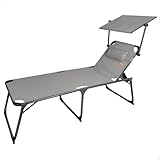AKTIVE 62613 - Tumbona plegable de playa con parasol, Tumbona de playa con cojín, 193x67x48/96 cm, altura del asiento 48 cm, color gris, tumbona plegable, 5 posiciones, peso máx 100 kg