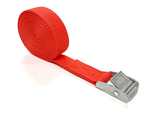 Metal Cam Buckle Tie Down Strap Heavy Duty Adjustable Storage Luggage Car Roof Rack Trailer 1.5 Metres Long In 25mm Webbing (Red)