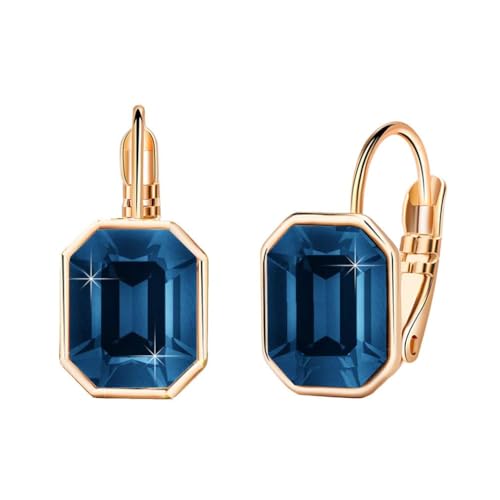 Austrian Crystal Octagon Leverback Drop Earrings for Women 14K Rose Gold Plated Hypoallergenic Jewelry