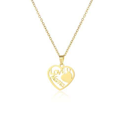 Poptopping Heart Pendant Necklace For Women Mother's Day Necklaces For Mom Mother Birthday Anniversary (Gold-Love U Mom) #TOP11