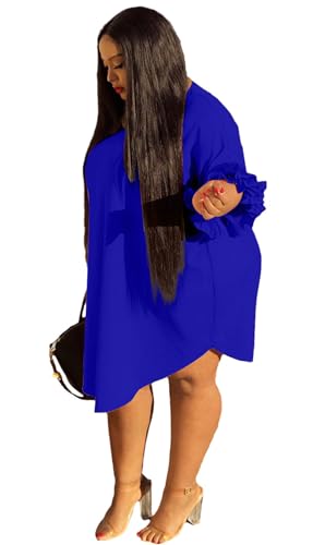 Image of Ekaliy Women's Casual Vintage Ruffle Sleeve Loose Party Midi Plus Size Dress Casual Summer
