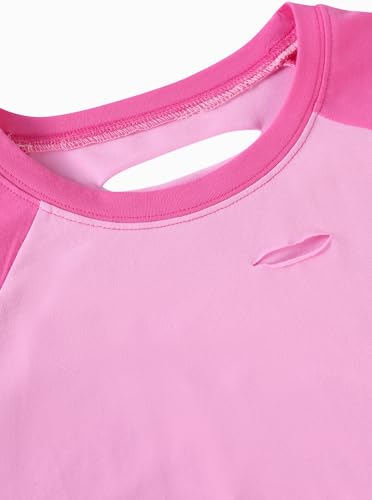 Image of Avanova Women Raglan Shirt Ripped Distressed Crop Tops Short Sleeve Cropped T Shirts Summer Tee