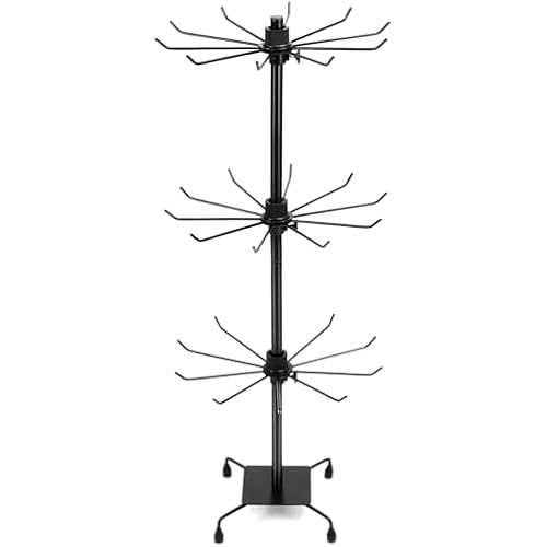 QWORK 3-Tier Rotating Metal Jewelry Display Stand – Adjustable Tabletop Holder for Necklaces, Earrings & Key Rings