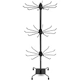 QWORK Rotating Jewelry Display Stand with Hooks - Black 3 Tiers Metal Adjustable Height Holders for Necklace, Earrings, Key Rings