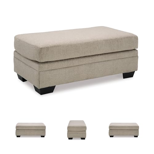 Image of Signature Design by Ashley Stonemeade Large Rectangular Coffee Table Ottoman, Chenille Fabric Upholstery for Living Rooms, Taupe, 44 inch W x 24 inch D, No Assembly Required
