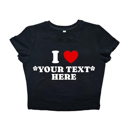 Custom I Heart Shirt - Fitted Crop Top - Custom Baby Tee - Gift For Her - Valentines Shirt - Retro - Graphic Stylish Outfit - Printed Shirt - Summer Gifts - UTH - Under The Hut (XS, Black Croptop)2