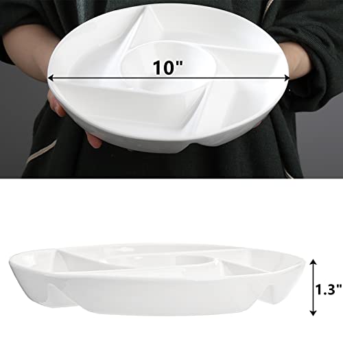 DEAYOU 3 Pack Ceramic Chip and Dip Serving Tray, Porcelain Divided Serving Plate, 10" Decorative Sectional Platter, 5-Compartment Stoneware Appetizer Fruit Dish for Party, Veggie, Snack, Entertain - Thumbnail 3