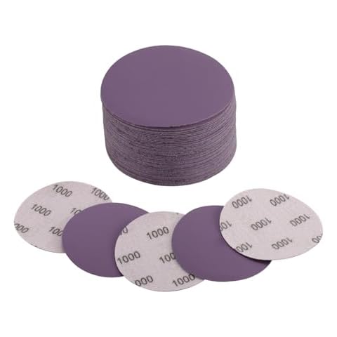 POLIWELL 50Pcs 3 Inch Sanding Discs 1000 Grit Hook and Loop Purple Alumina Oxide Abrasive Round Sandpaper Wet Dry 3” Sanding Disc for Wood, Metal, Craft, Auto Sanding, Polishing, Finishing Cover