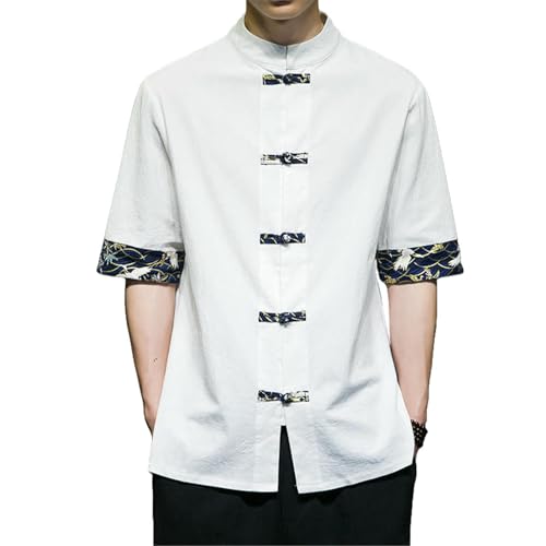 Chemise été homme coton lin style chinois vintage à manches courtes