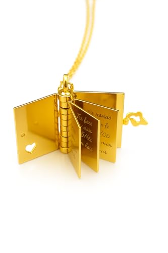 Collier personnalisé Pendentif “Livre Secret” - Bijoux avec Médaillon Gravé avec Message Cadeau Secret pour Couples et Famille - 1,8cm (H) sur 1.6cm (L)...
