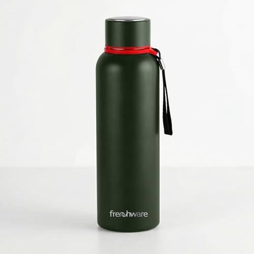 Image of Frenchware Stainless Steel Vacuum Insulated Delta Water Bottle, 900 ml | Thermos Flask, 24Hrs Hot & Cold, Leakproof, Aluminum Coating, Army Green