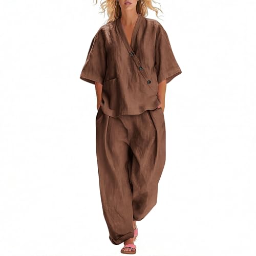 Two Piece Linen Set Cotton Linen Sets for Women 2