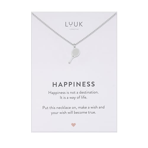 LUUK LIFESTYLE Collier moderne en acier inoxydable avec pendentif, longueur réglable 50 cm, bijou cadeau pour la meilleure amie, raquette de tennis, argent