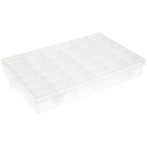 SOLEDI Storage Box Clear Plastic Jewelry Box Organizer Storage Container with Adjustable Dividers (36-Grid) Cover