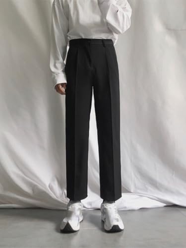 Men's Black Casual Ankle Pants Straight Relaxed Wide Leg Dress Trousers Pants for Men4