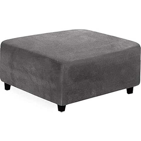 Qiden Square Velvet Ottoman Cover, Square Foot Stool Cover, X-Large Stretch Footstool Slipcover, Luxury Velvet Pouffe Cover For Living Room. (Foot Stool Not Included)-Square-M-Grey Cover
