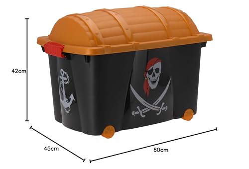 Spetebo Aufbewahrungsbox für Jungen mit 57 Liter Volumen - Piratenbox - Spielzeugtruhe Pirat Spielzeugbox Kinderzimmer Aufbewahrungsbox